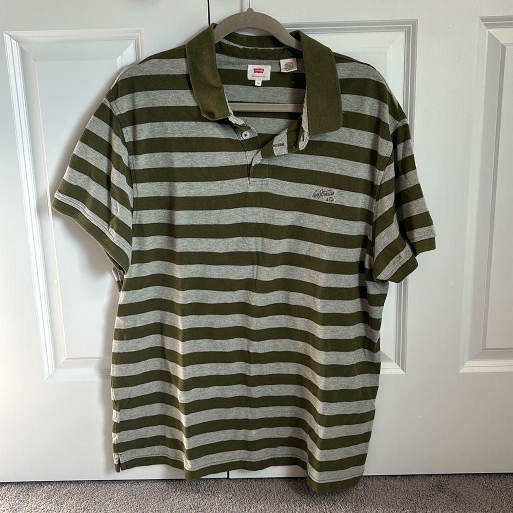 Green and Gray Striped Polo Shirt